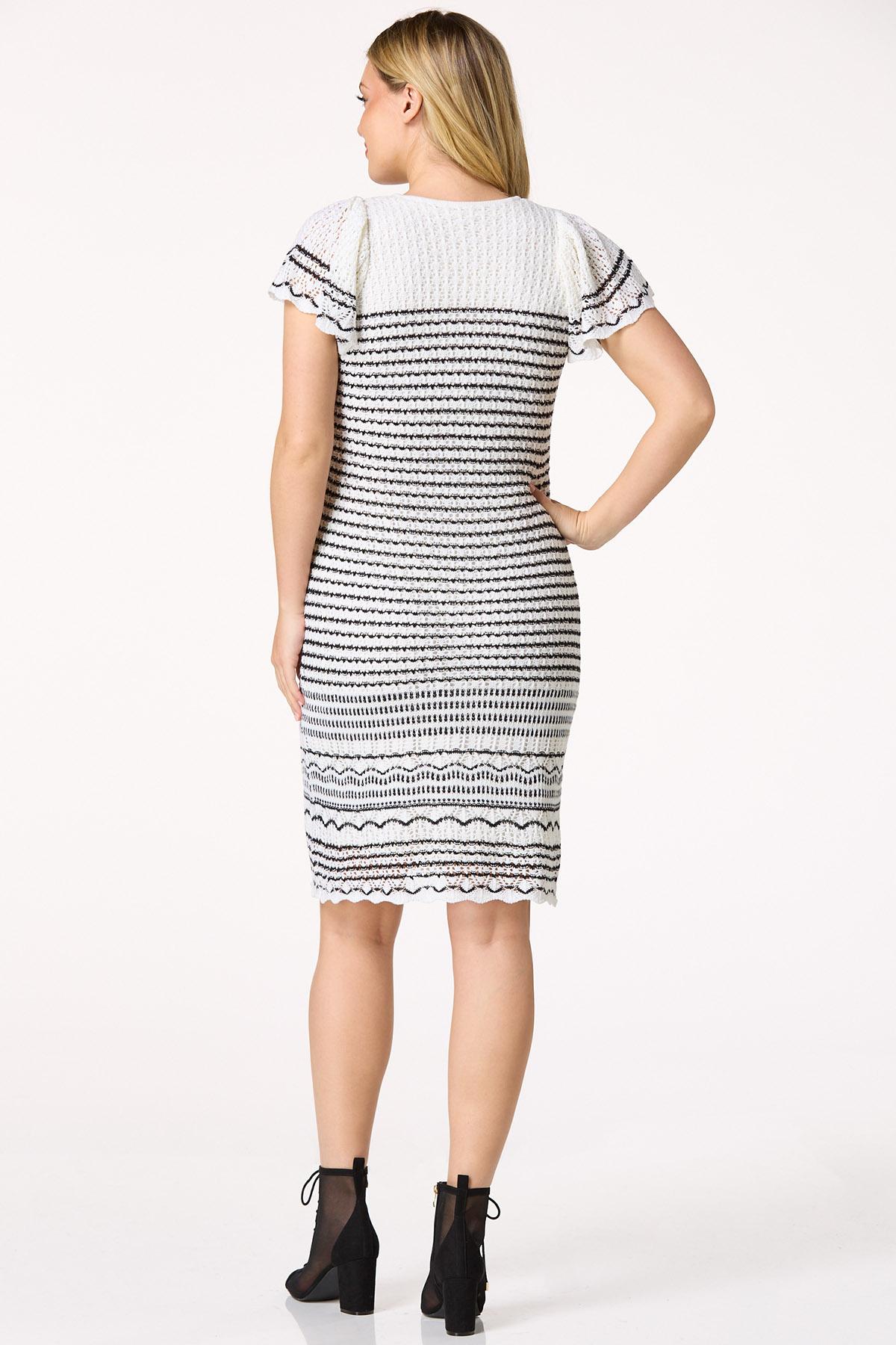 Stripe Crochet Flutter Sleeve Dress