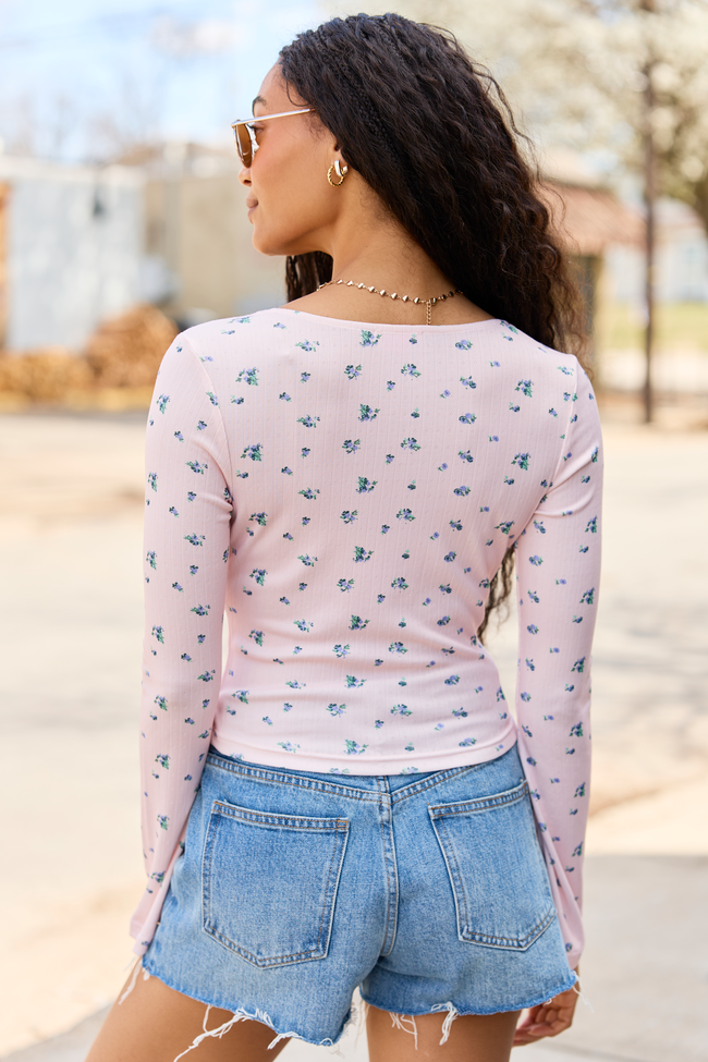 Cameron Pink Lace Trim Floral Top