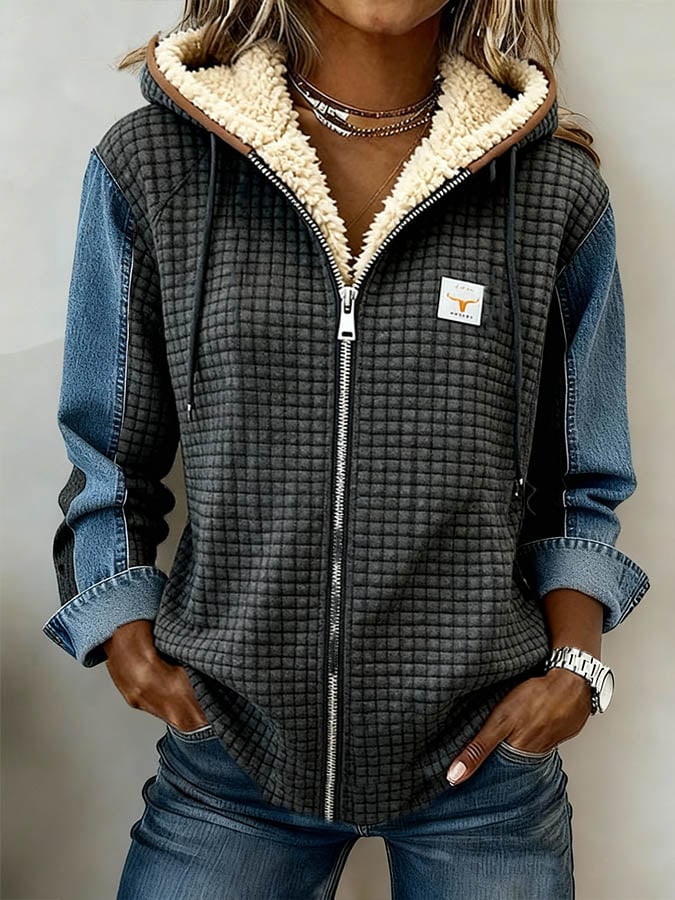 Women's Casual Hooded Color Block Jacket