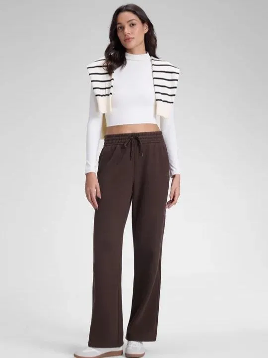 Cotton Fleece Lined Sweatpants Women Straight Leg Casual Lounge Sweat Pants