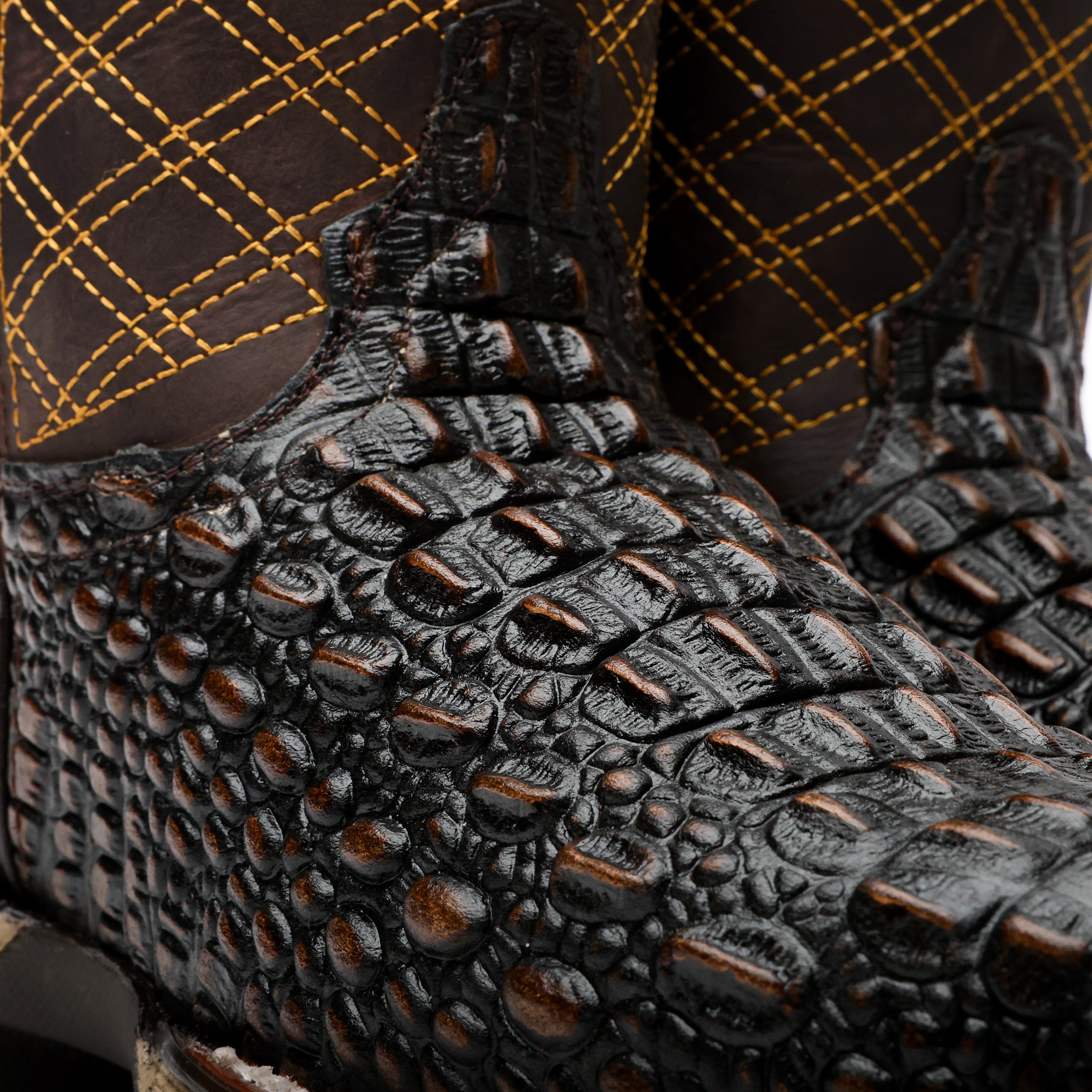 Rustic Brown Caiman Hornback Leather Boots With 3D Lightweight Sole - Composite Toe