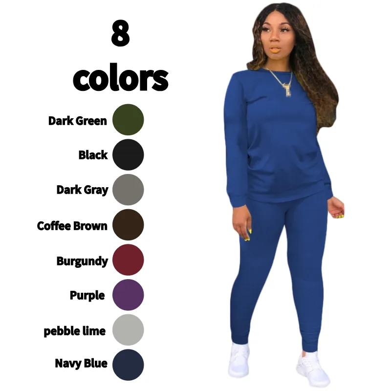 Women's Minimalist Chic Solid Long Sleeve Tee & Elastic Waist Pants Set