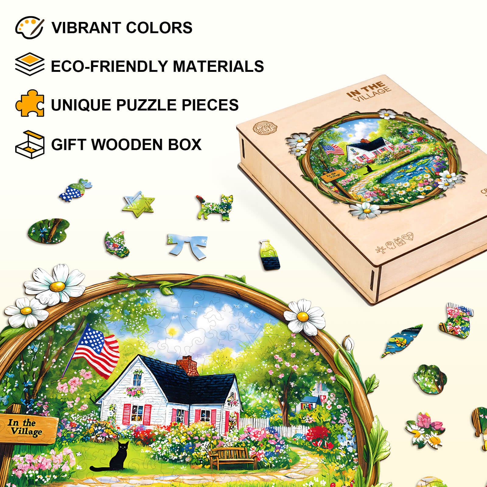In the Village Wooden Jigsaw Puzzle