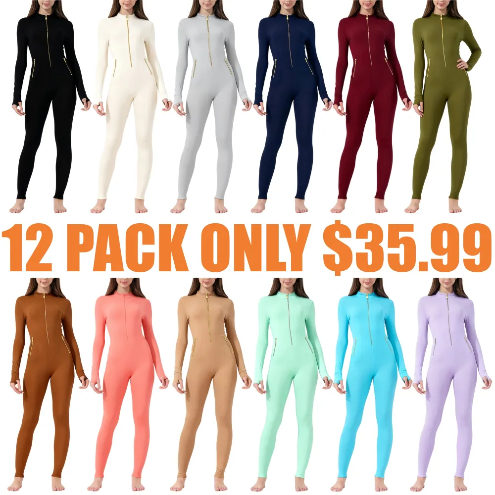 Women All-Season Zip Sports Yoga Jumpsuit
