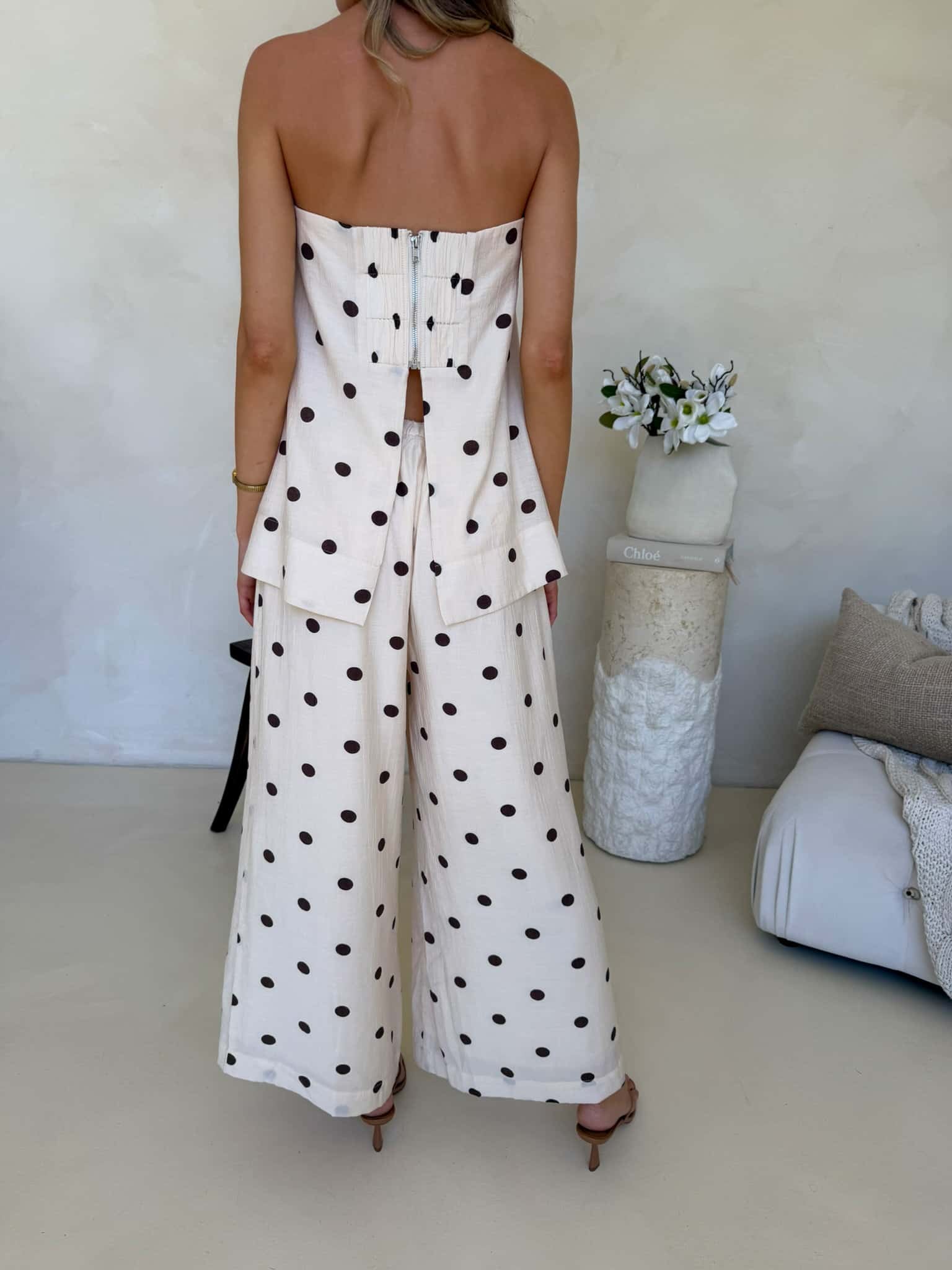 Blair Pants - Crème Cafe Polka Dot