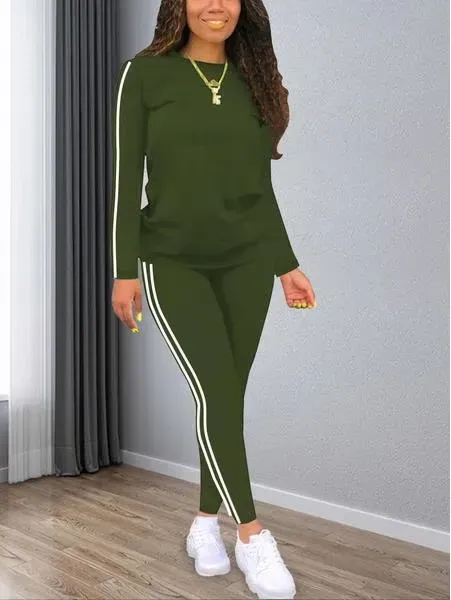 Women's solid color long-sleeved top and pants set