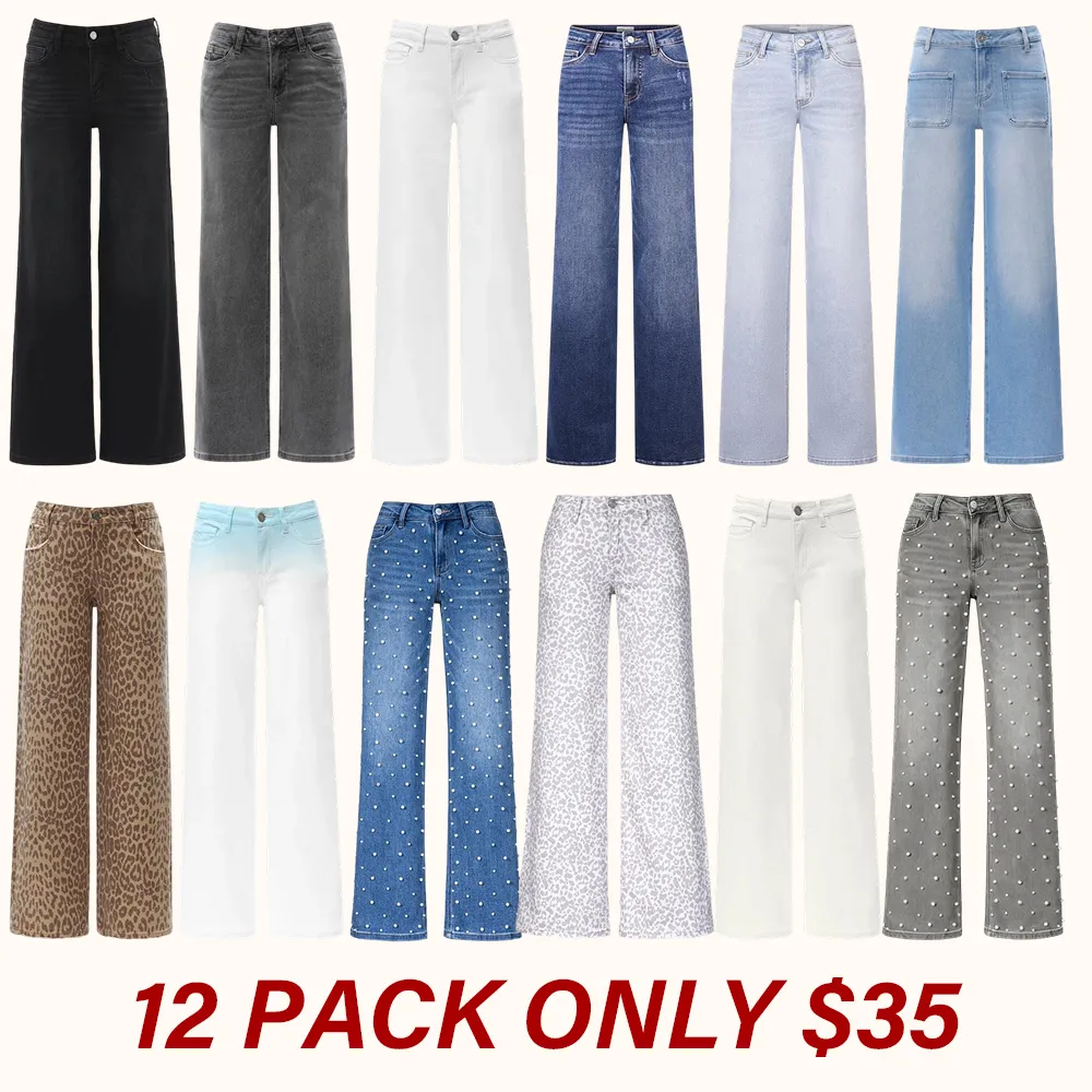 Mid-to-low waist loose stretch wide-leg jeans