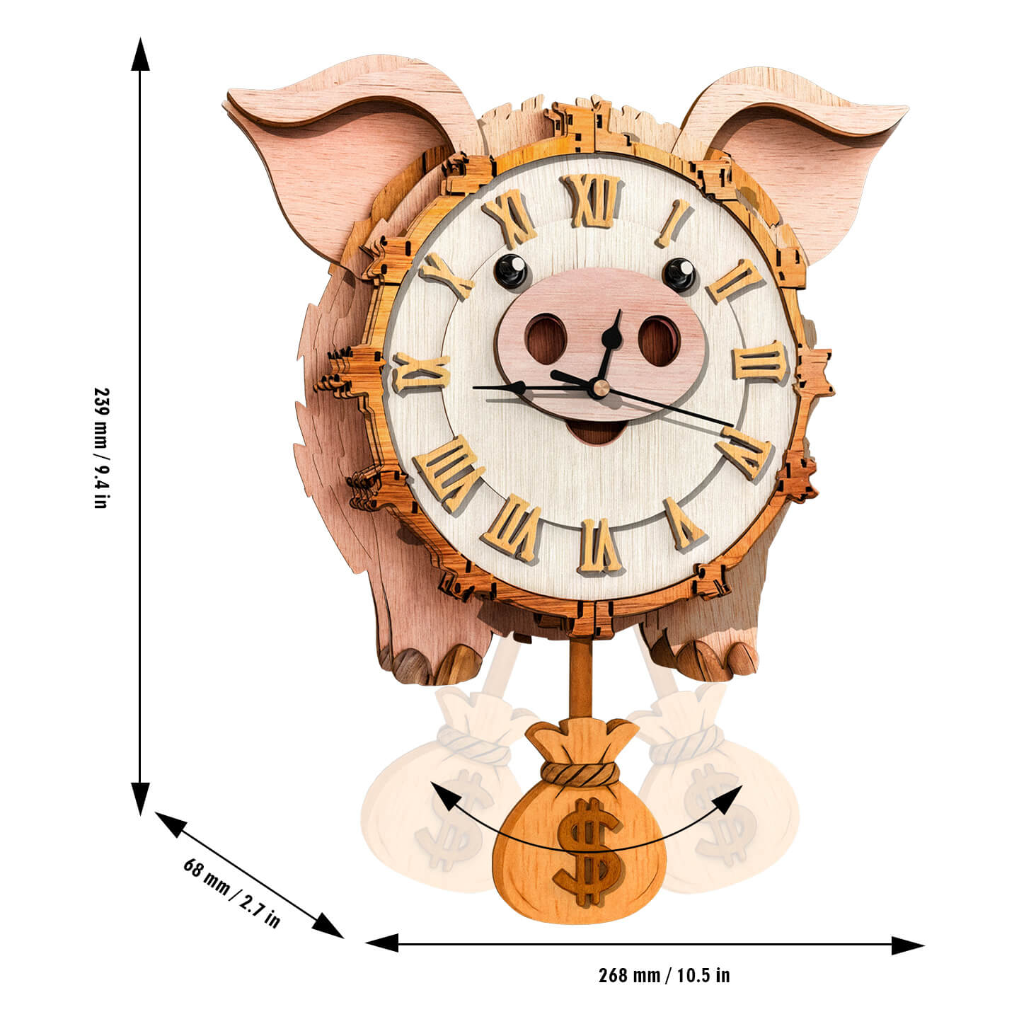 Pig – DIY Wooden Clock, 3D Puzzle Craft Kit