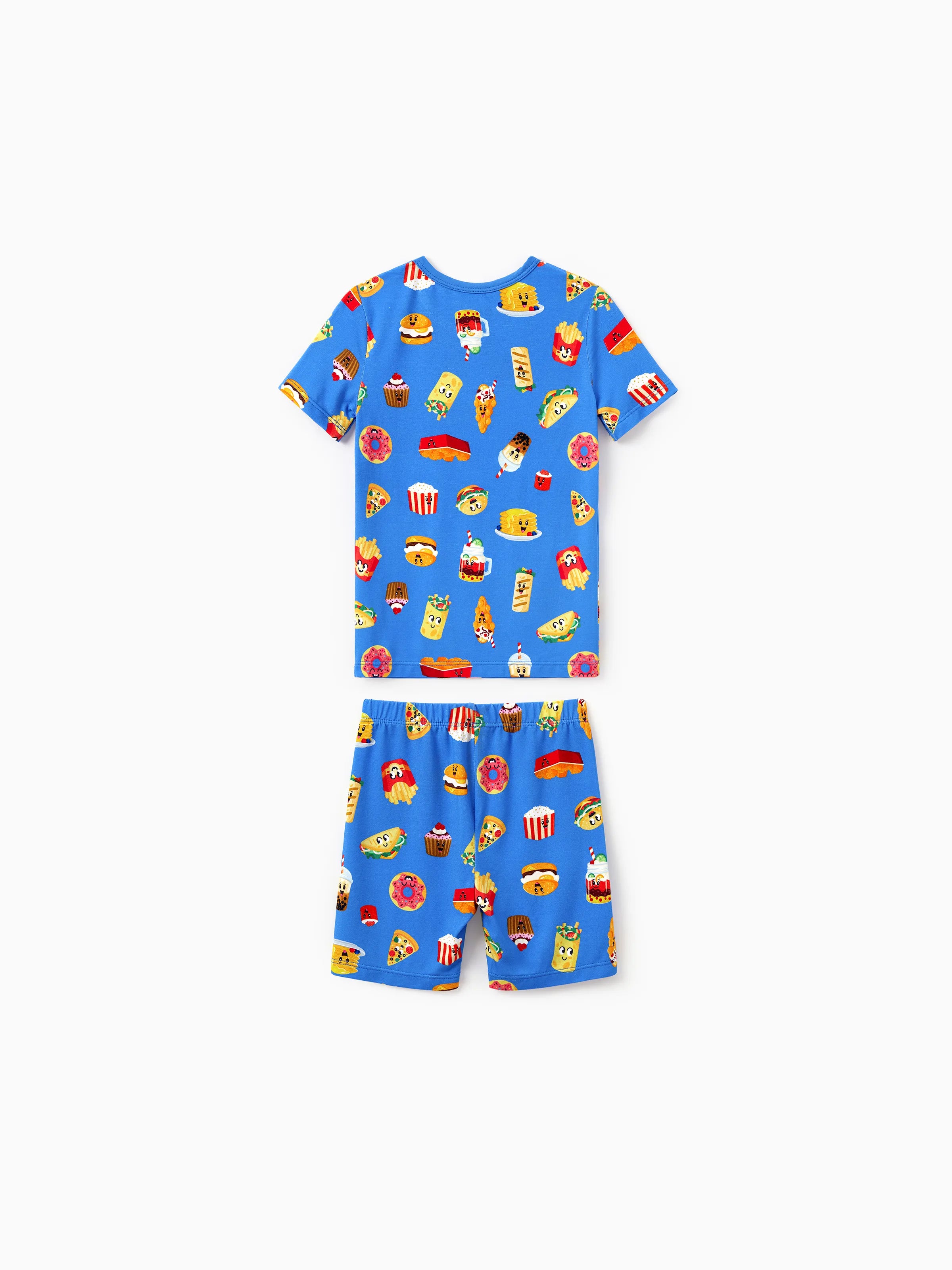 Family Matching Bamboo Pajamas Buttery Soft Bamboo PJs for Men Women Kids Toddler, Cute Burger & Fries Print Short Sleeve Sleepwear (Snug-Fitting for Children) Royal Blue