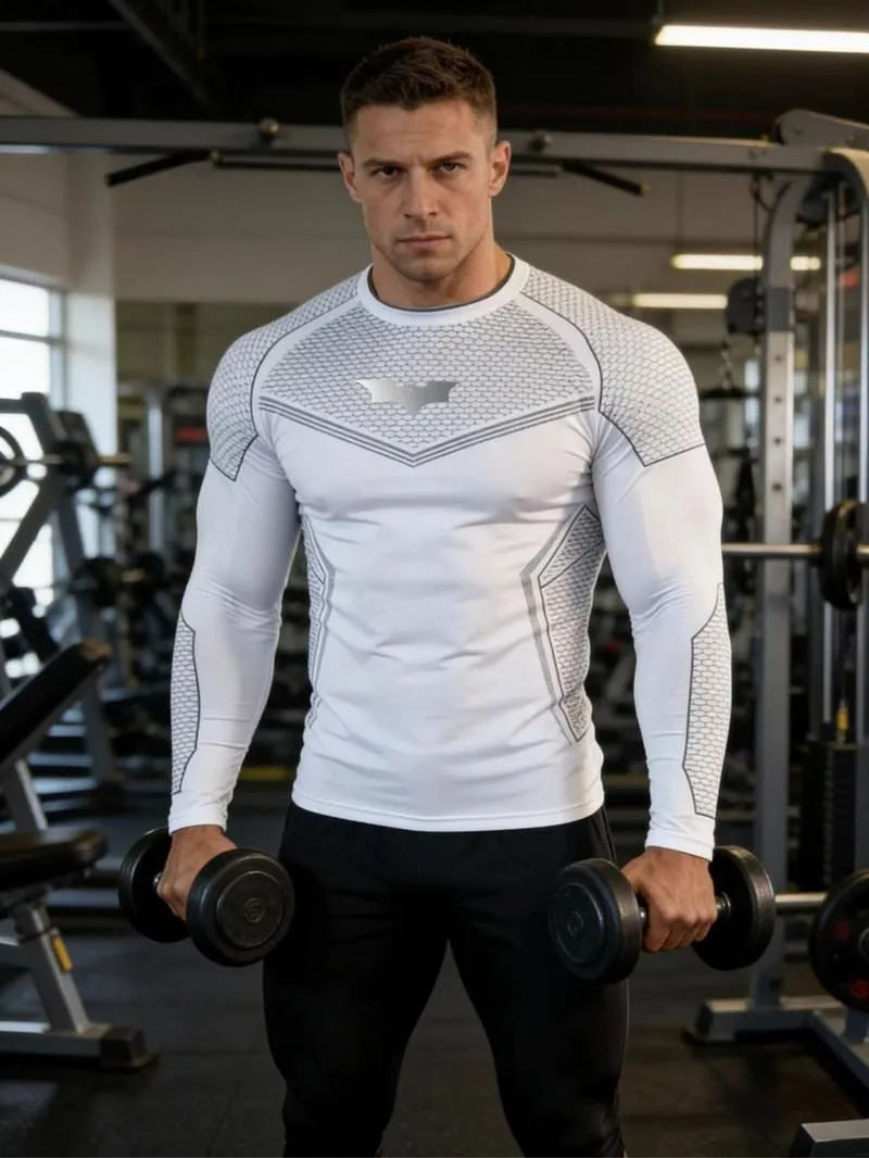 Men's Batman Sports Long Sleeve High Stretch Quick-Dry Fitness Tight Fit Running Ironing Essential