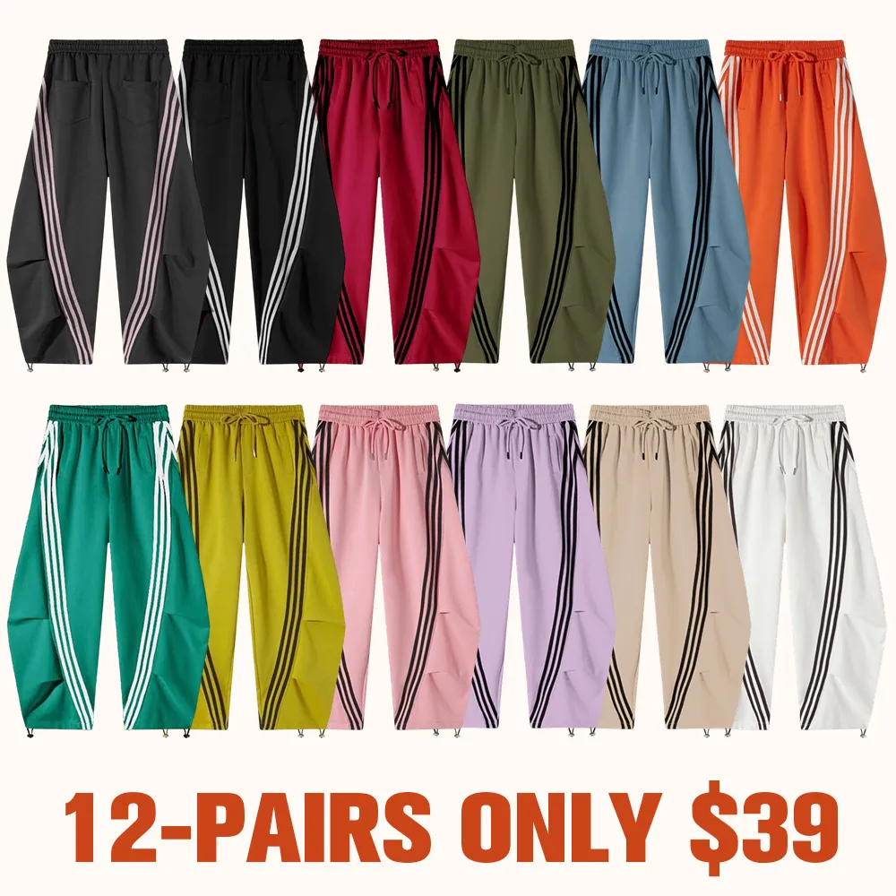 Loose Wide Leg Striped Track Pants Women's Casual Streetwear Joggers