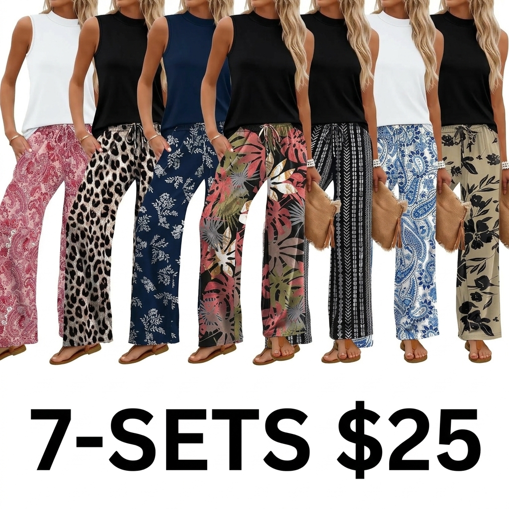 Two Piece Set for Women Summer Spring Outfits Cruise Travel Airport Beach Vacation Mock Neck Wide Leg Pants Set