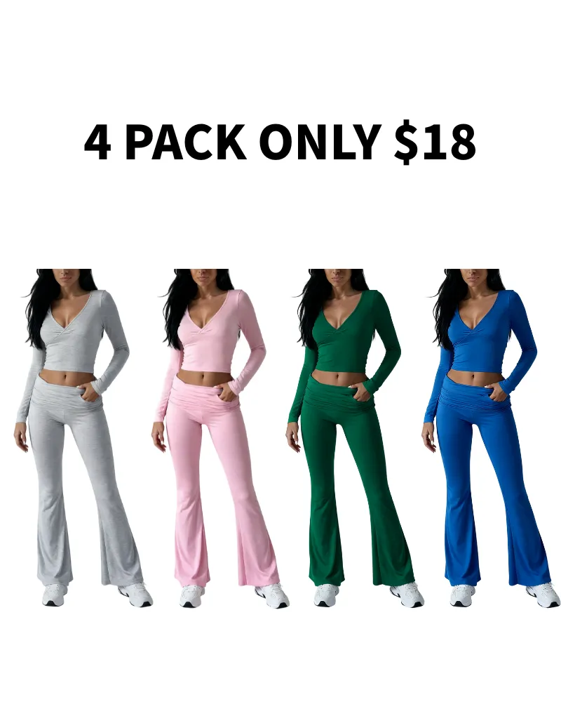 Elegant Casual V-Neck Long Sleeve Basic Two-Piece Outfit Set