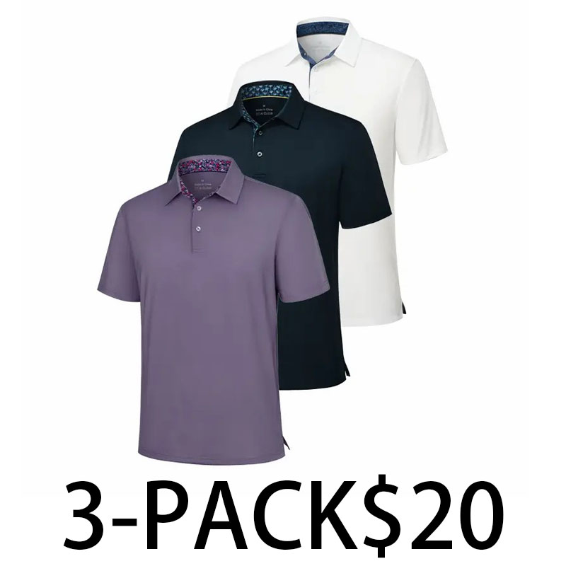 Men's 3-Pack Performance Polo Shirts – Breathable, Quick-Dry, UPF30+