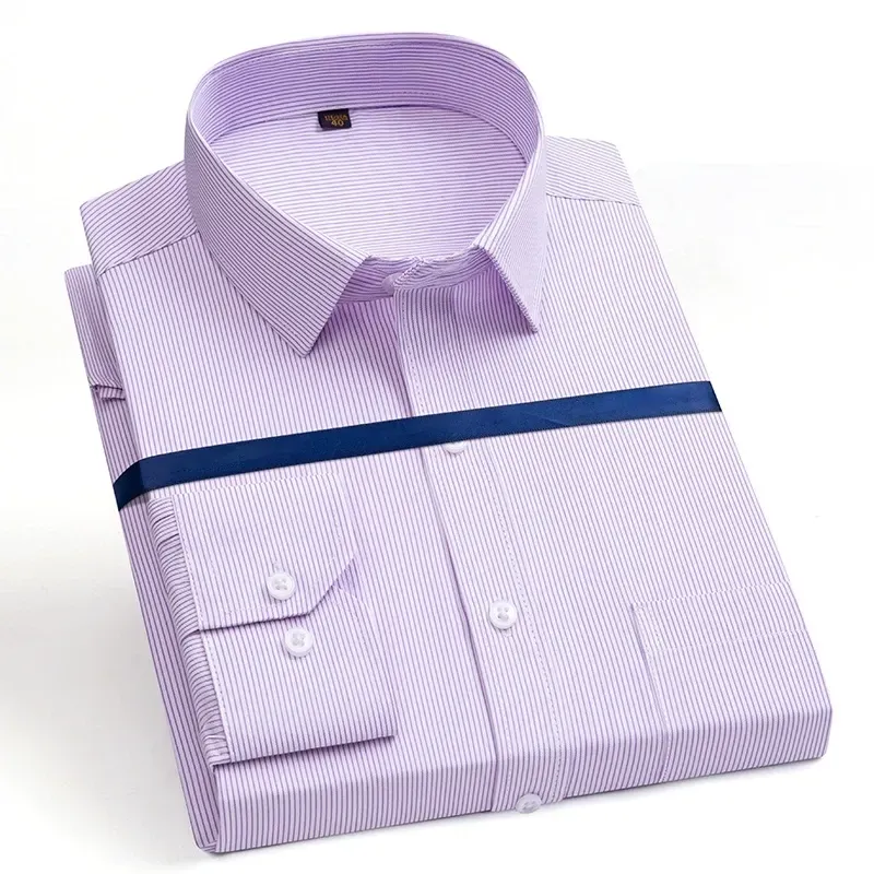 Men'S Long Sleeve Business Solid Color Cotton Breathable Shirt