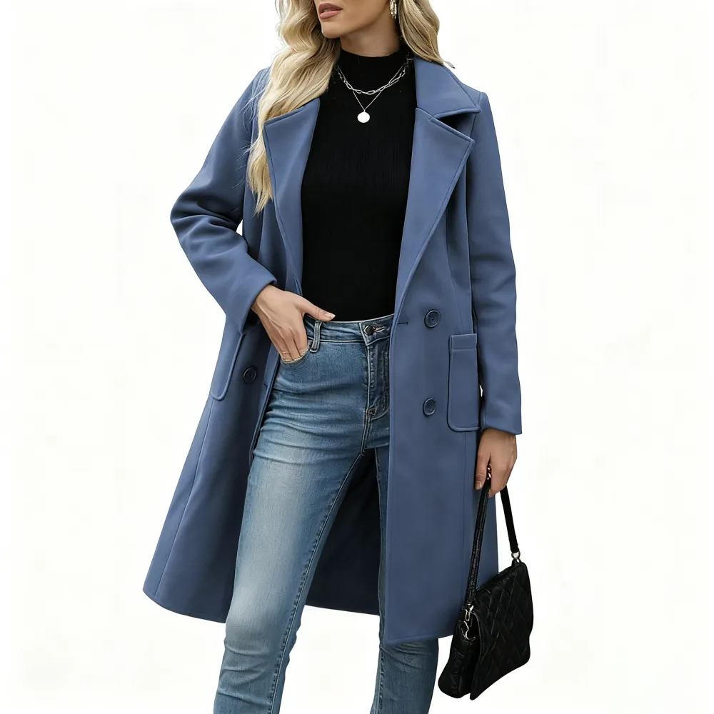 Women Winter Wool Blend Camel Mid-Long Coat