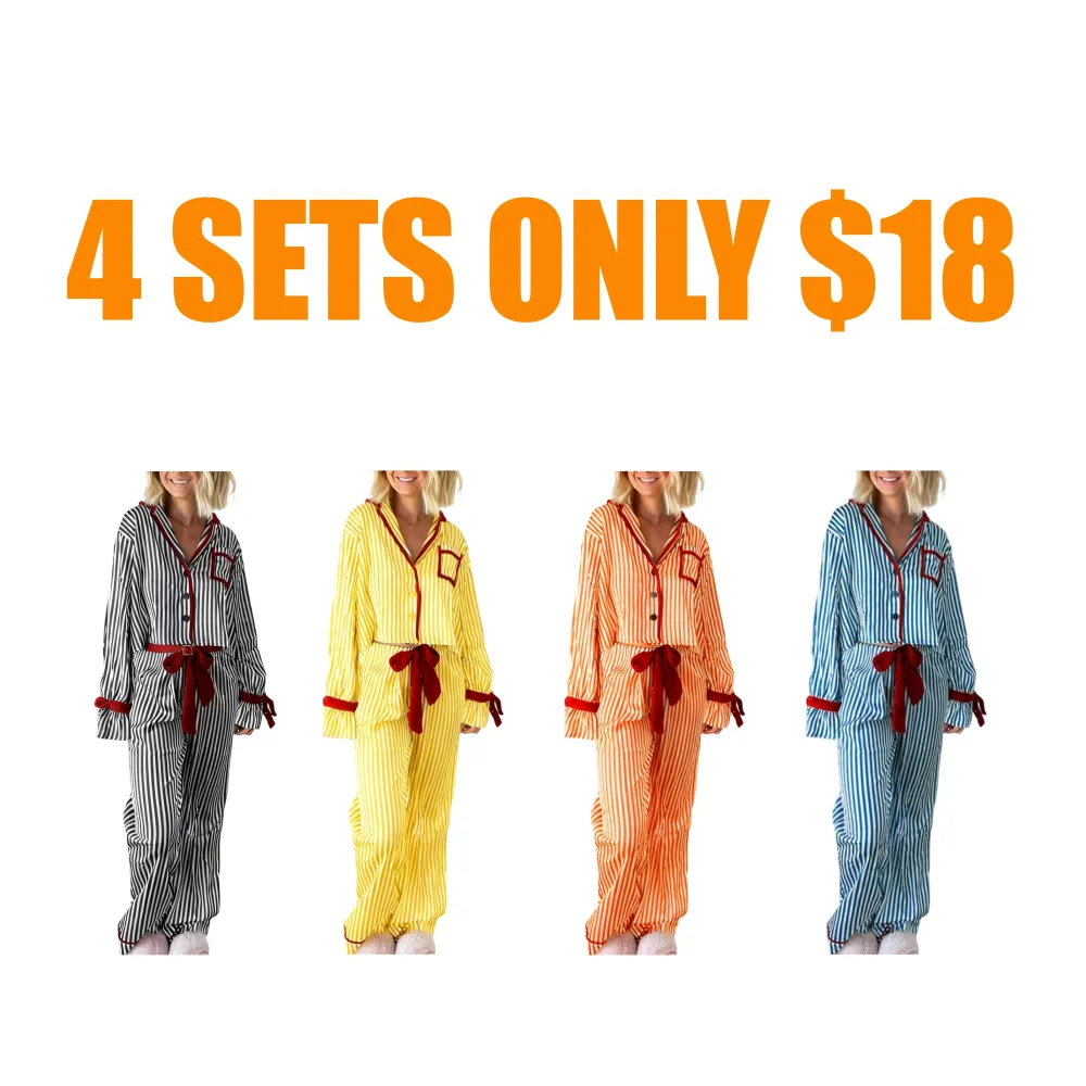 Womens Striped Pajama Set