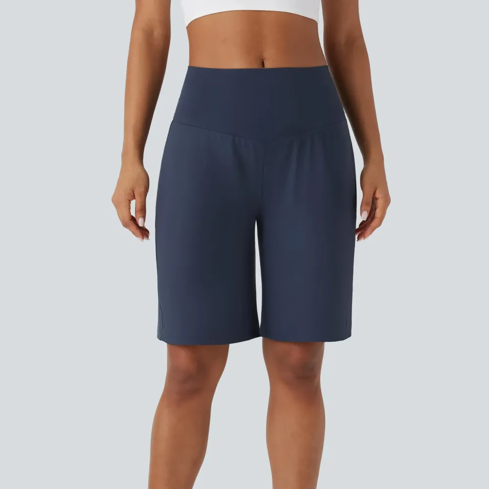 Airy High Waisted Pockets Cool Touch Yoga Bermuda Shorts