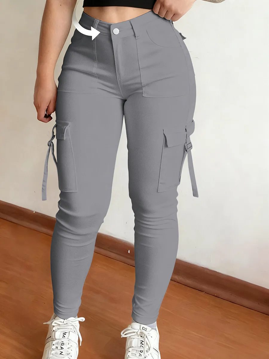 Women's Plain Multi-pocket Denim Cargo Pants