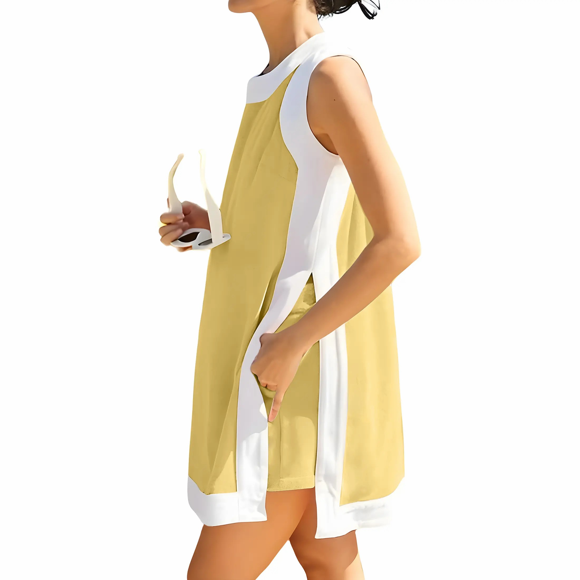 Women's Color Block 2-Piece Set – Crewneck Sleeveless Top & Matching Shorts with Pockets