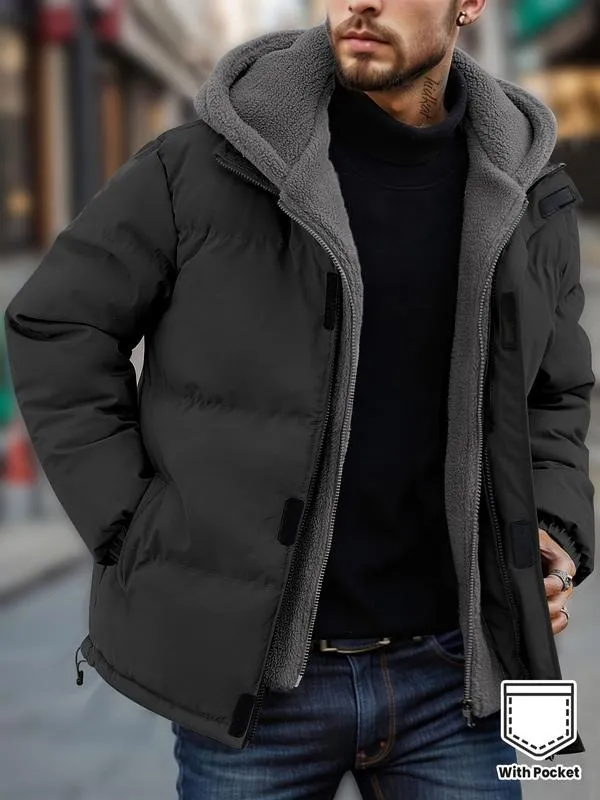 Men's Thickened Windproof Winter Jacket - Cold-Resistant Warm Fleece Lined Hooded Coat