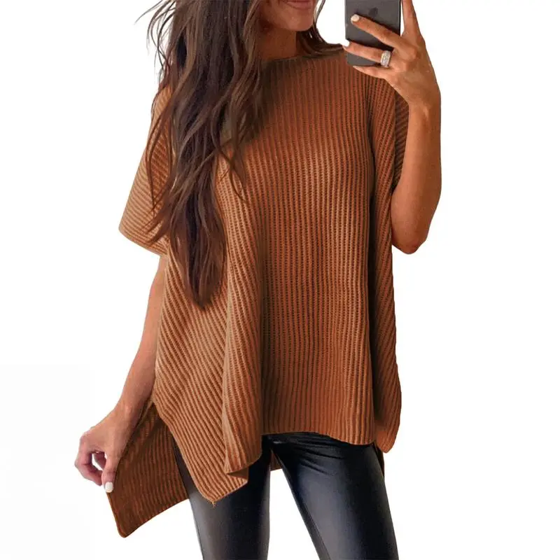Women’s Crew Neck Short Sleeve Pullover Elegant Solid Color Knitwear