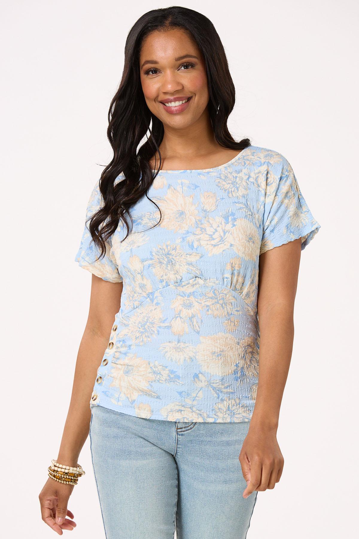 Textured Floral Side Button Top