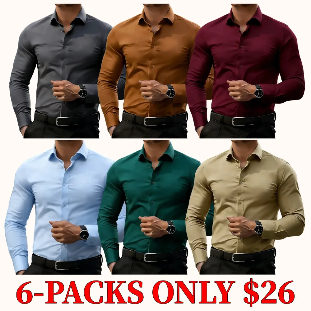 Men's slim-fit long-sleeved shirt, no stretch; casual button-down shirt