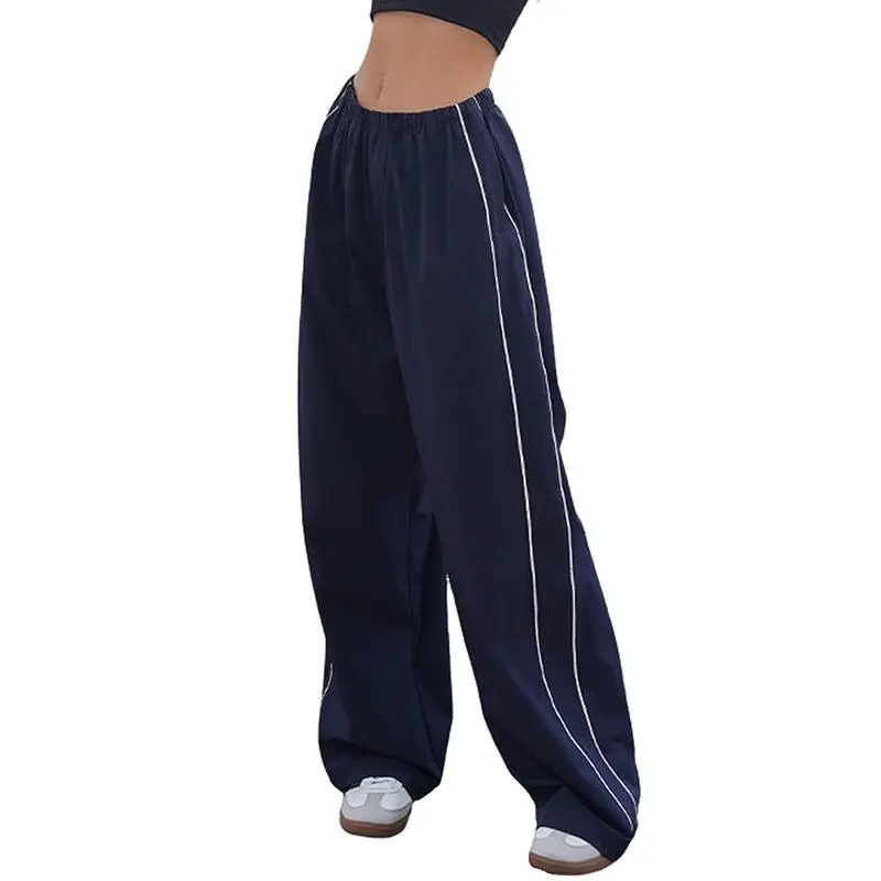 Women's Parachute Wideleg Baggy Pants Elastic Waist Casual Track Trousers