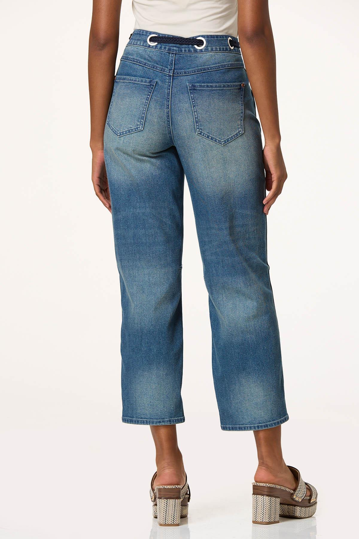 Rope Belt Barrel Leg Jeans