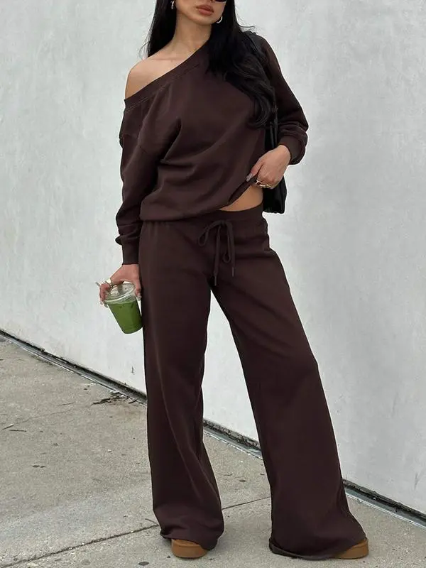 Women Off the Shoulder Long Sleeve Jumper & Pants 2 Piece Set