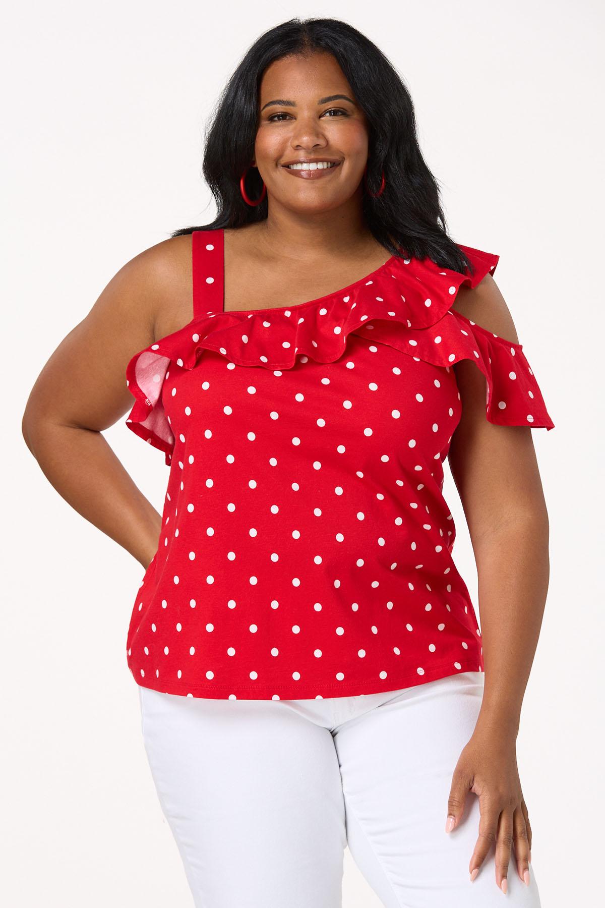 Plus Size Dotted One Shoulder Tank