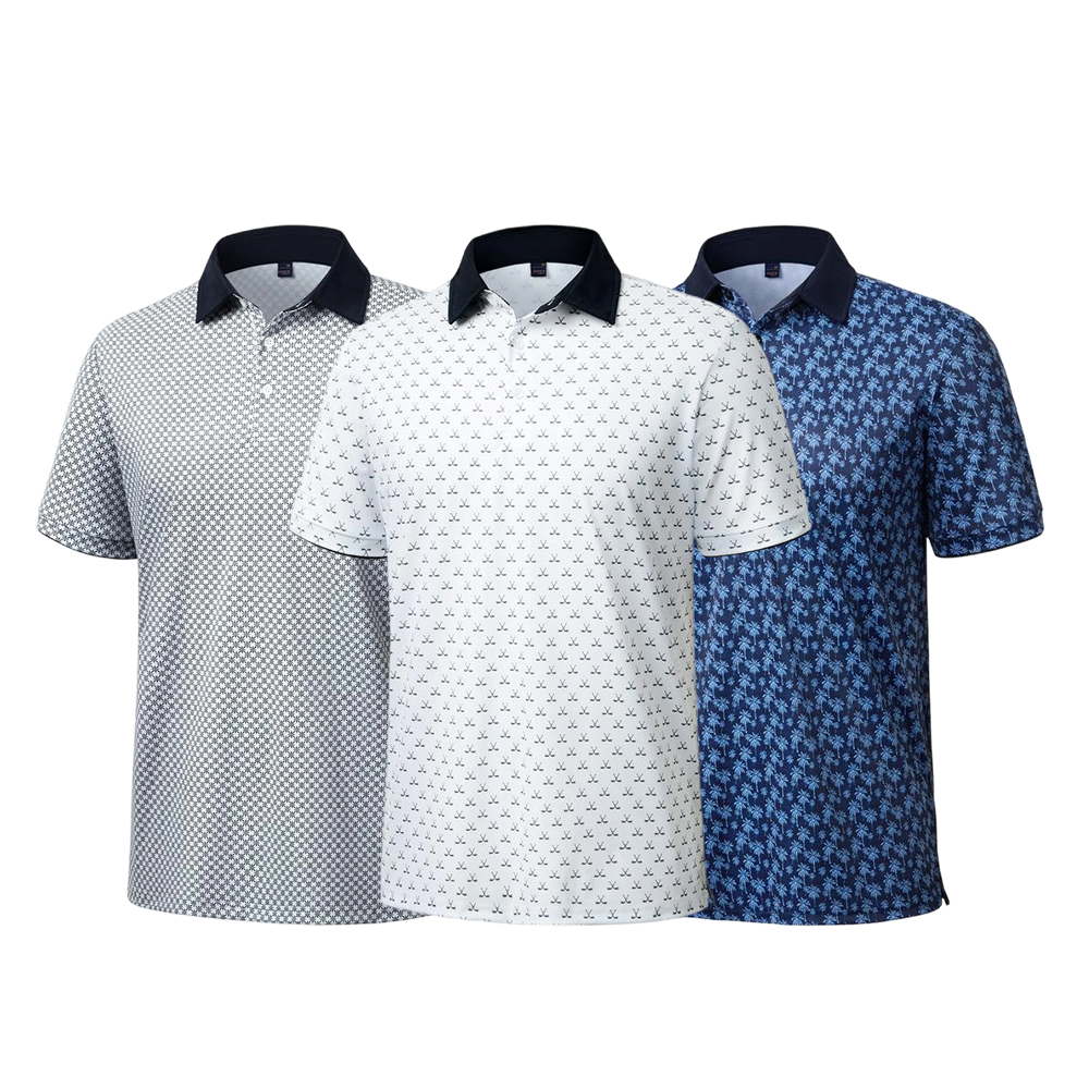 Mens Golf Polo Shirts Short Sleeve Dry Fit Moisture Wicking Casual Tennis Polos Print Collared Shirt