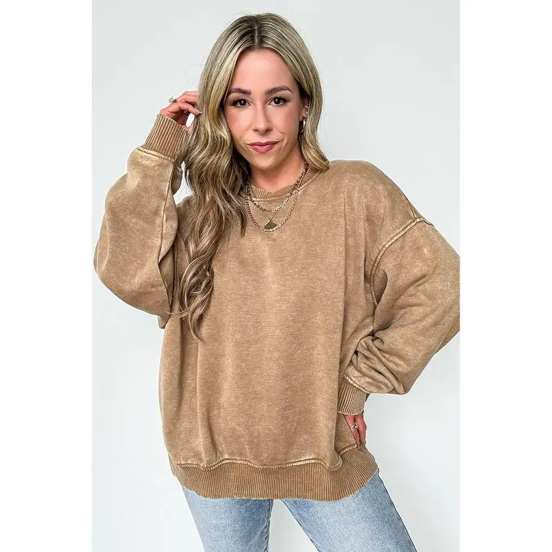 Cozy Vibes Acid Wash Oversized Pullover