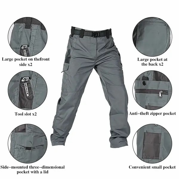 Men's Tactical Work Pants – Multi-Pocket Outdoor Training Pants with Zipper Closures