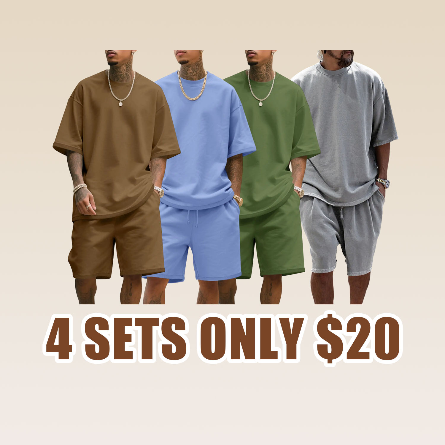 Men's Summer Casual Set, Pure Color Round Neck Short Sleeve Knit Tee & Shorts, Classic Loose Fit Sportswear, Comfortable Daily Wear Outfit