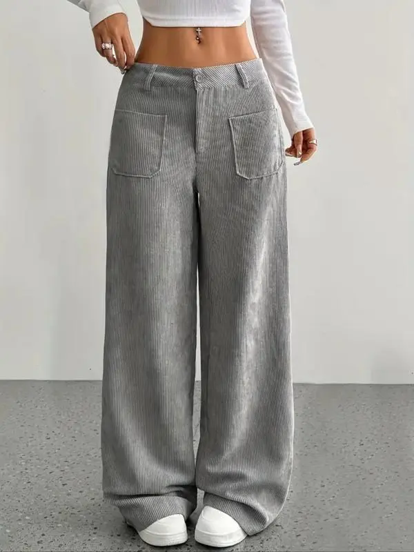 Women's Casual Loose-Fitting Wide Leg Pants with Front and Back Pockets