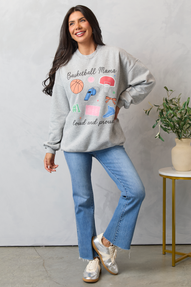 Basketball Mama Icons Light Grey Graphic Sweatshirt