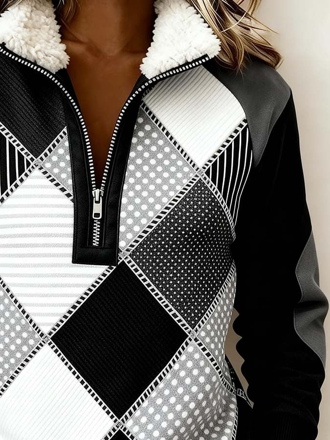 Women'S Casual Color Block Printed Pullover Sweatshirt