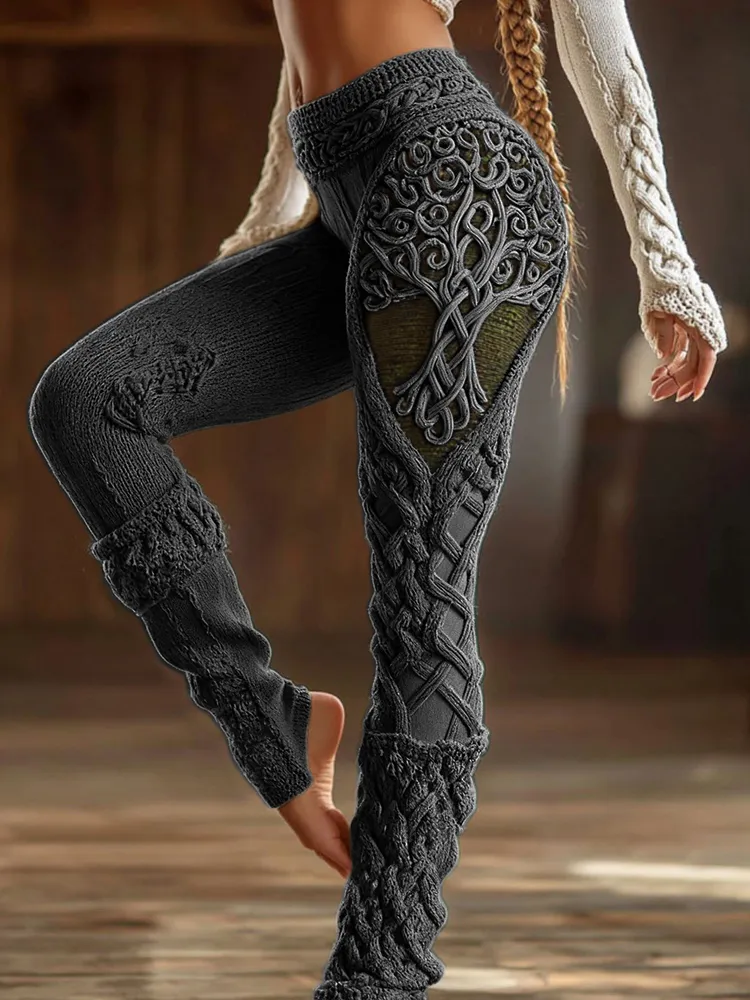 Vintage Viking Tree Of Life Celtic Knot Art Knit Cozy Leggings
