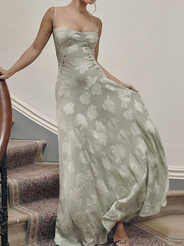 Flower Printed Sleeveless Spaghetti Neck Vacation Maxi Dresses