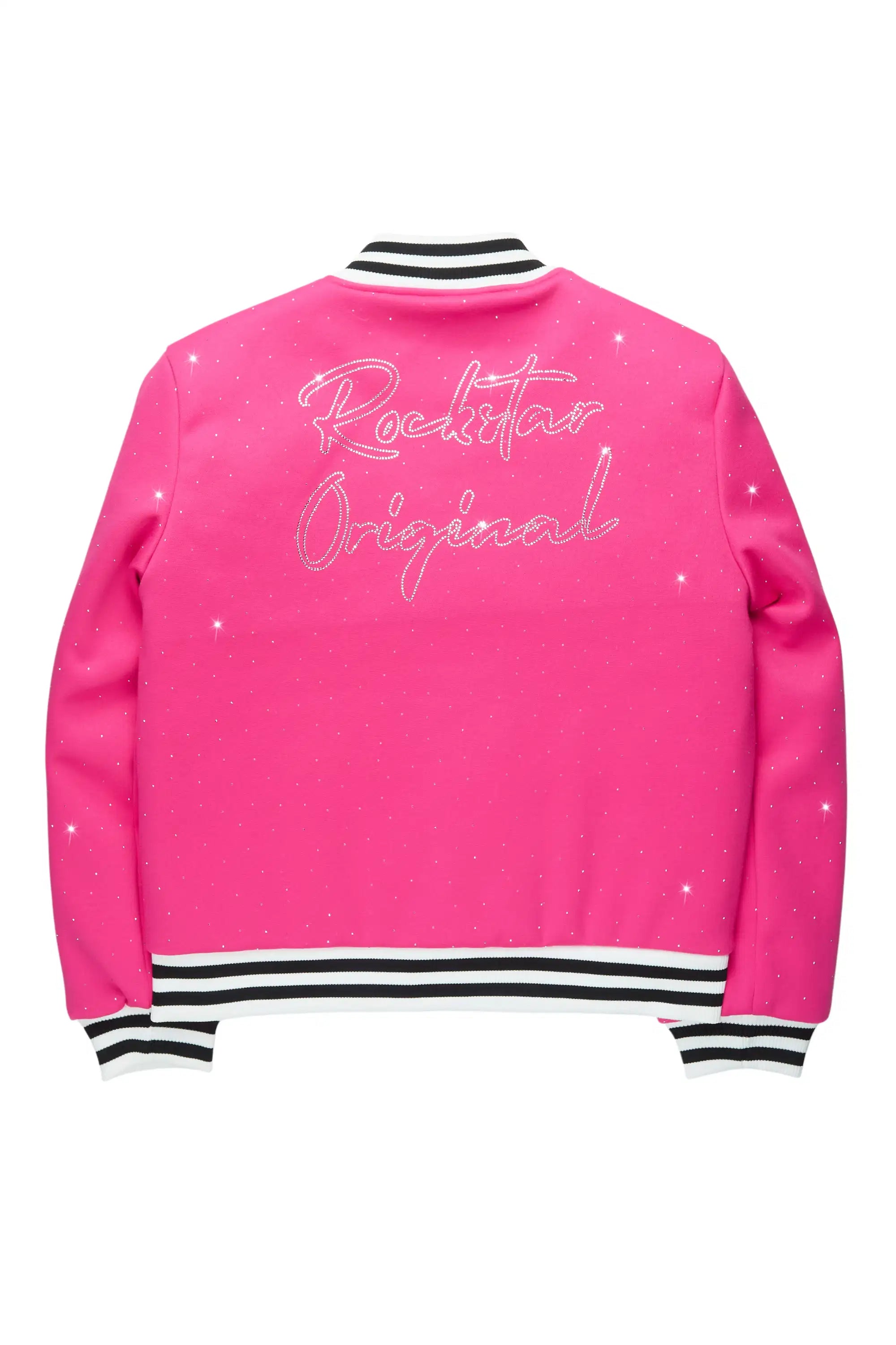 Alonza Hot Pink Rhinestone Varsity Jacket