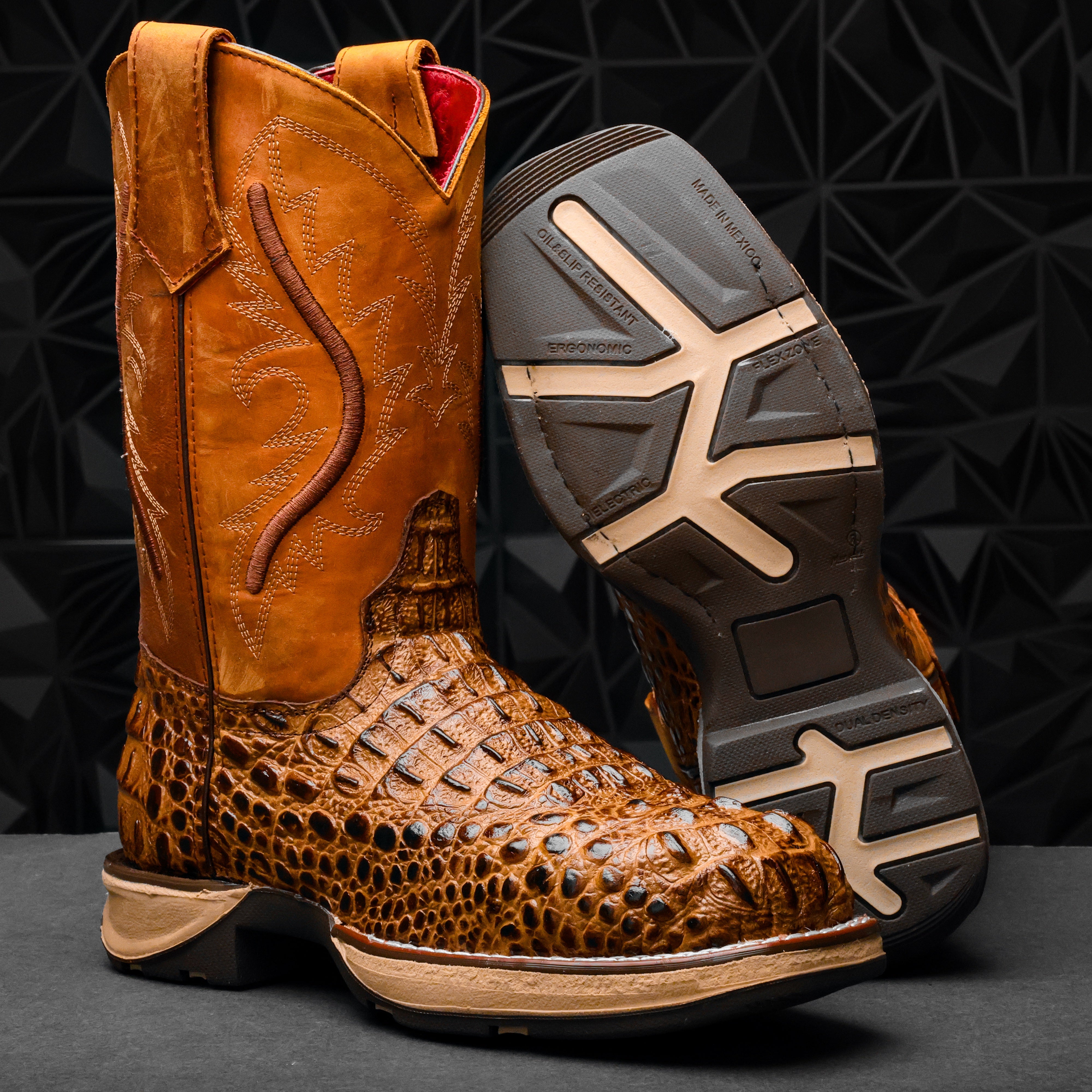 Honey Caiman Neck Leather Boots With 3D Lightweight Sole - Composite Toe