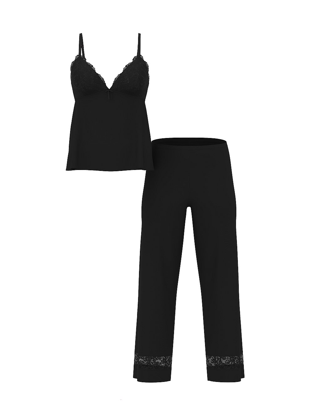 SoSoft™ Modal Lace-Trim Cami & Pants Set Black