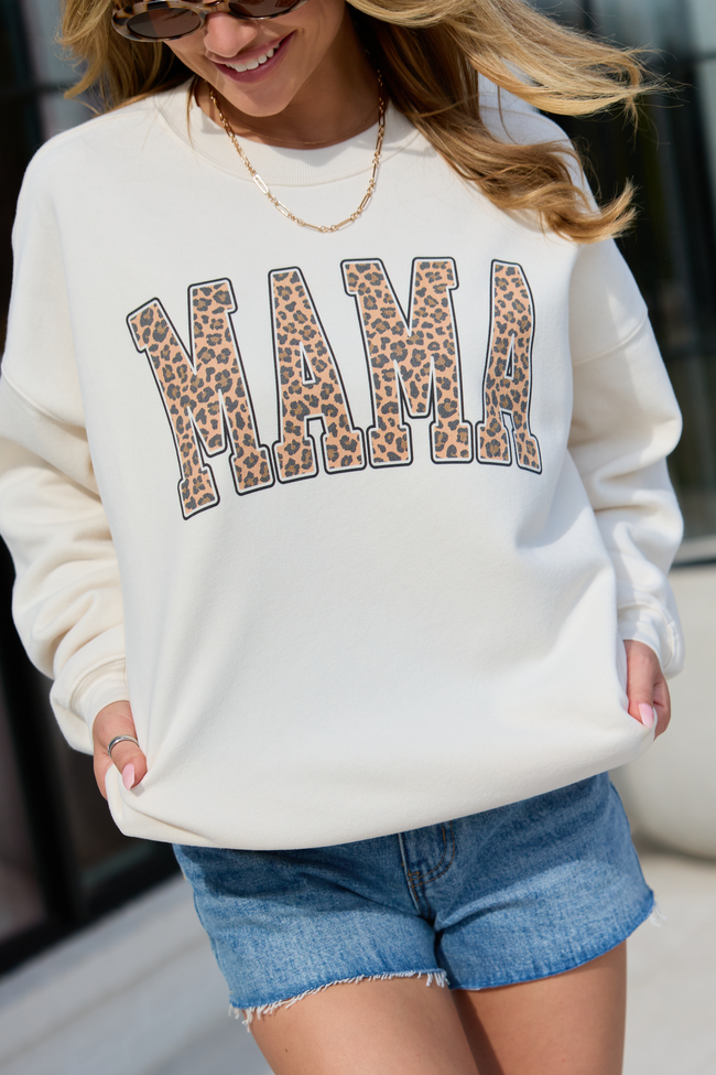Mama Leopard Block Cream Graphic Sweatshirt
