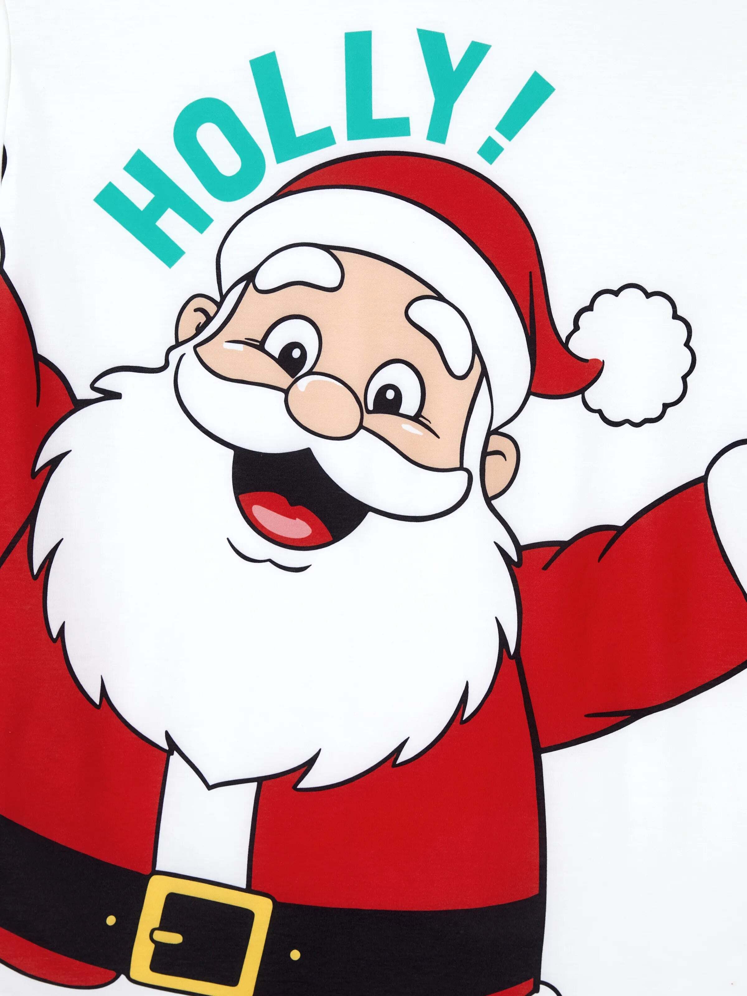 Christmas Matching Family Pajamas Set Santa Claus and Snowflakes Red Stripes PJS Red