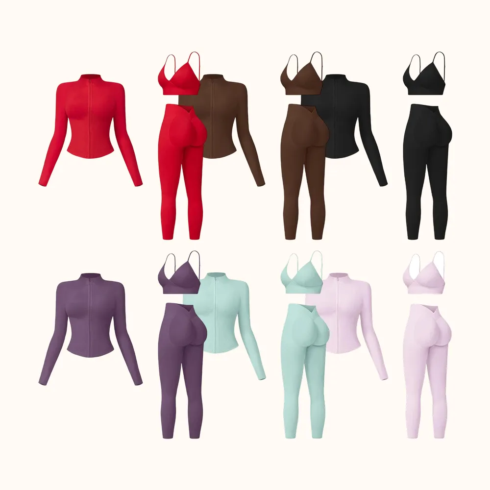 Women's Solid Criss Cross Crop Tank Top & High Waist Leggings & Zip Up Crop Jacket Tracksuit Set