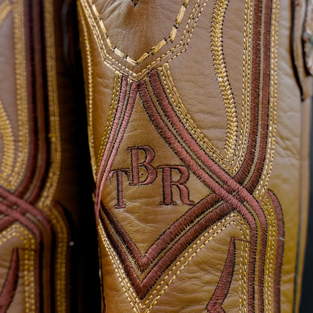 Honey Caiman Hornback Leather Boots - Square Toe