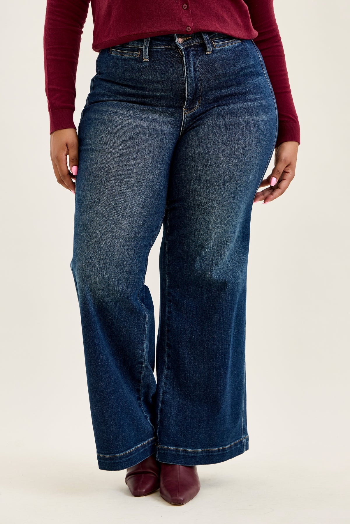 Lux Vintage Brushed Blue Wide Leg with Welt Pockets - PLUS