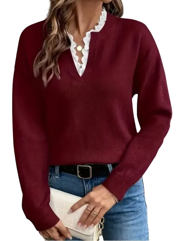 Women's knitted sweater, V-neck pullover